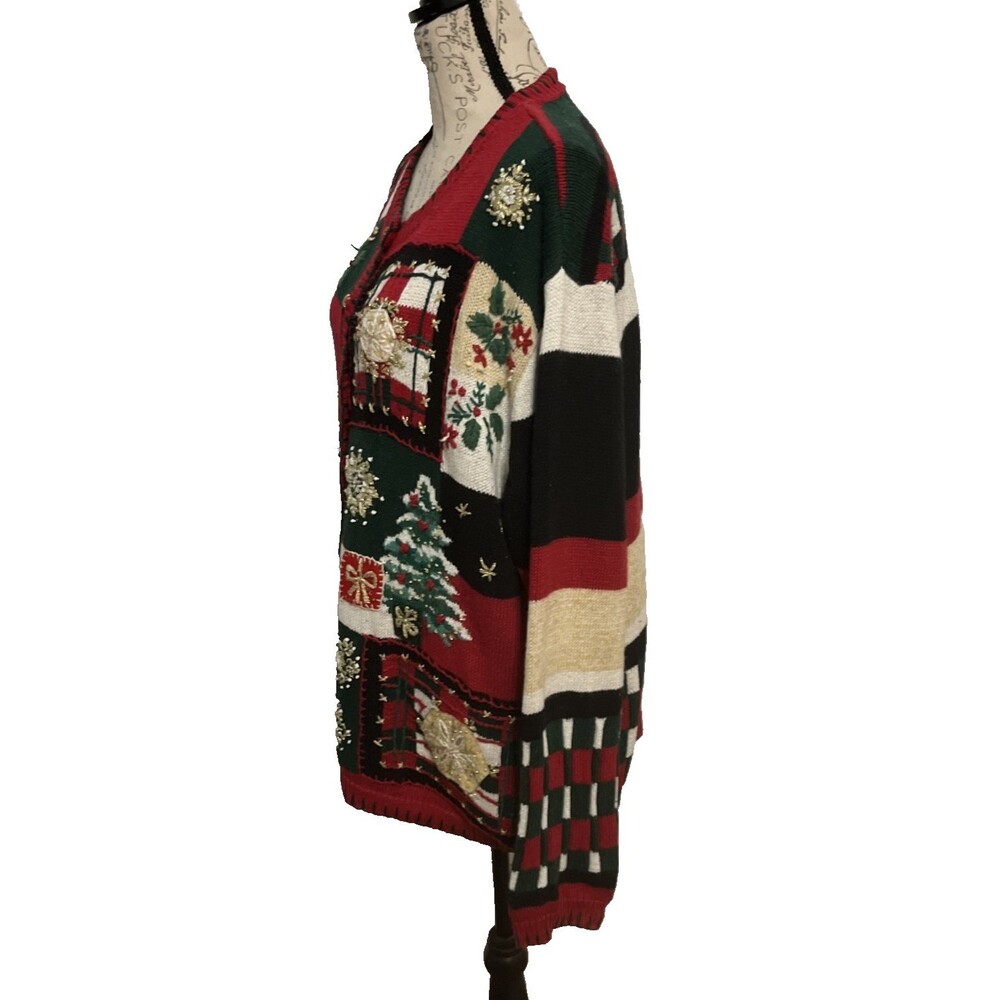 Vtg Y2K Tiara Womens Size 1X Knitted Christmas Sweater Rami Cotton Button Front - Picture 5 of 11